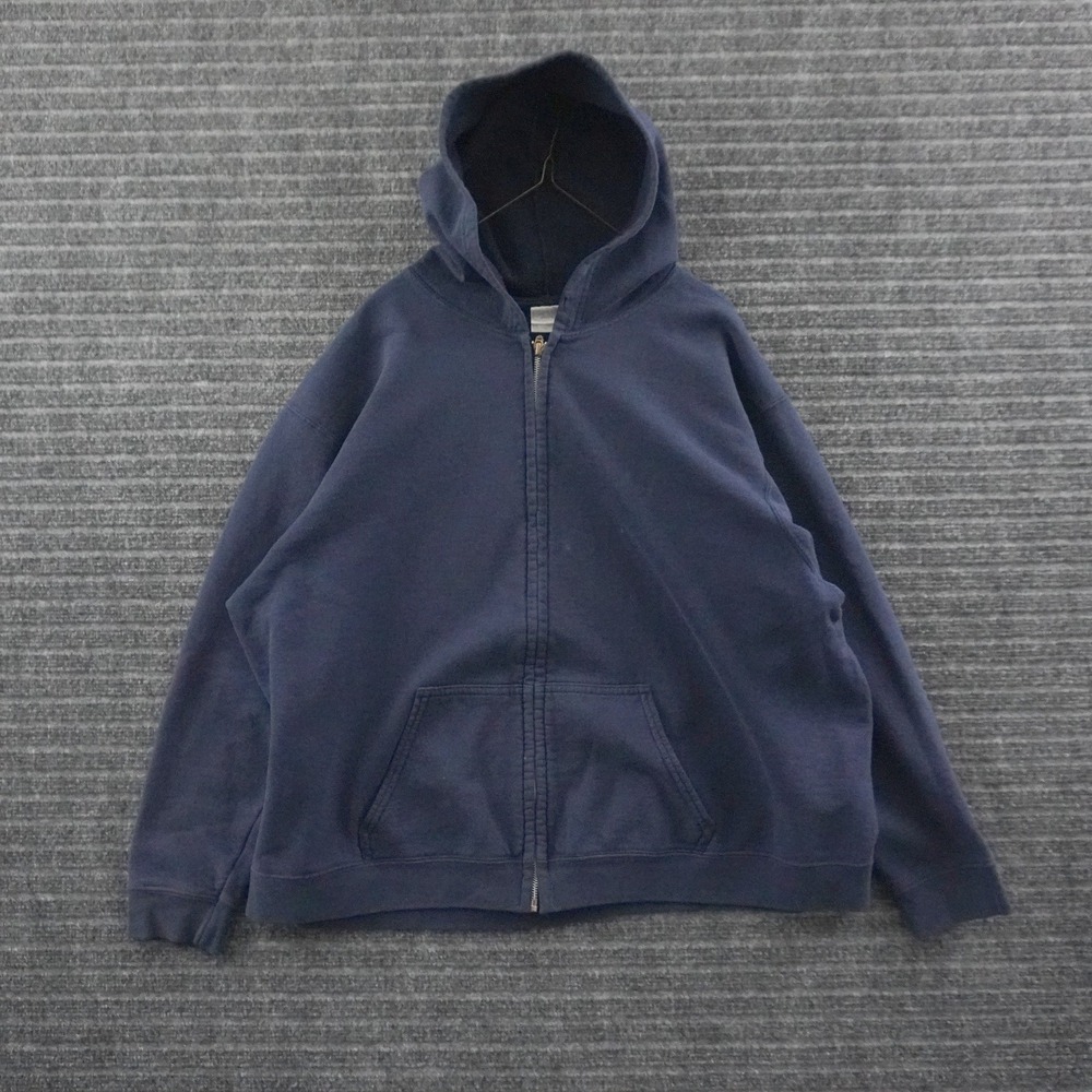 Vintage Gildan Zip Up Hoodie Mens 2XL Navy Blue Heavy Blend Fleece Sweatshirt